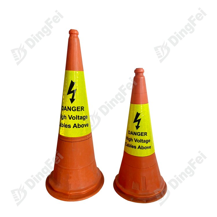 Danger High Voltage Cables Above PVC Reflective Cone Sleeves Collars - 
